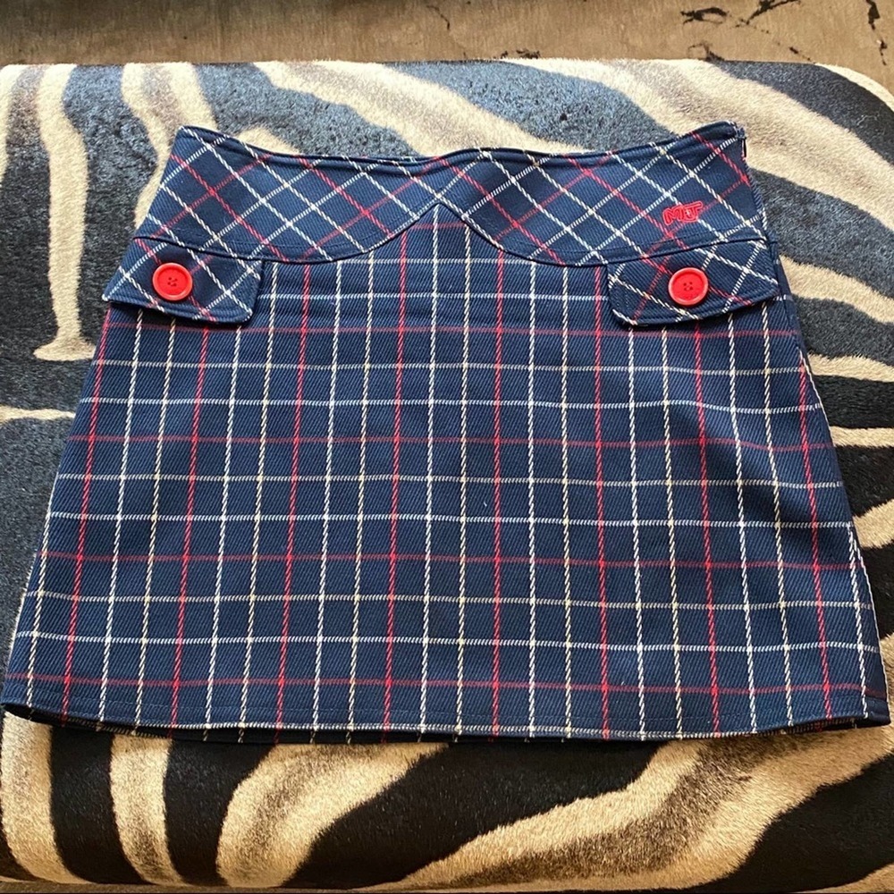 Marc Jacobs Navy Blue White Wool Plaid Mini Skirt
